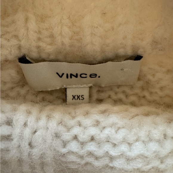 Vince Alpaca Wool Blend Braided Cable Funnel-Neck Camel Sweater crème - Picture 6 of 9